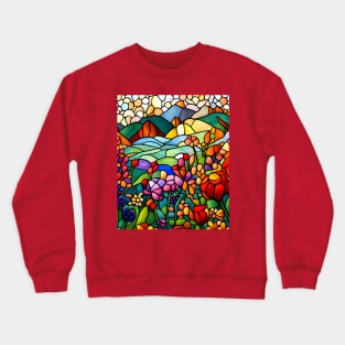 Stained Glass Colorful Mountain Flowers Crewneck Sweatshirt